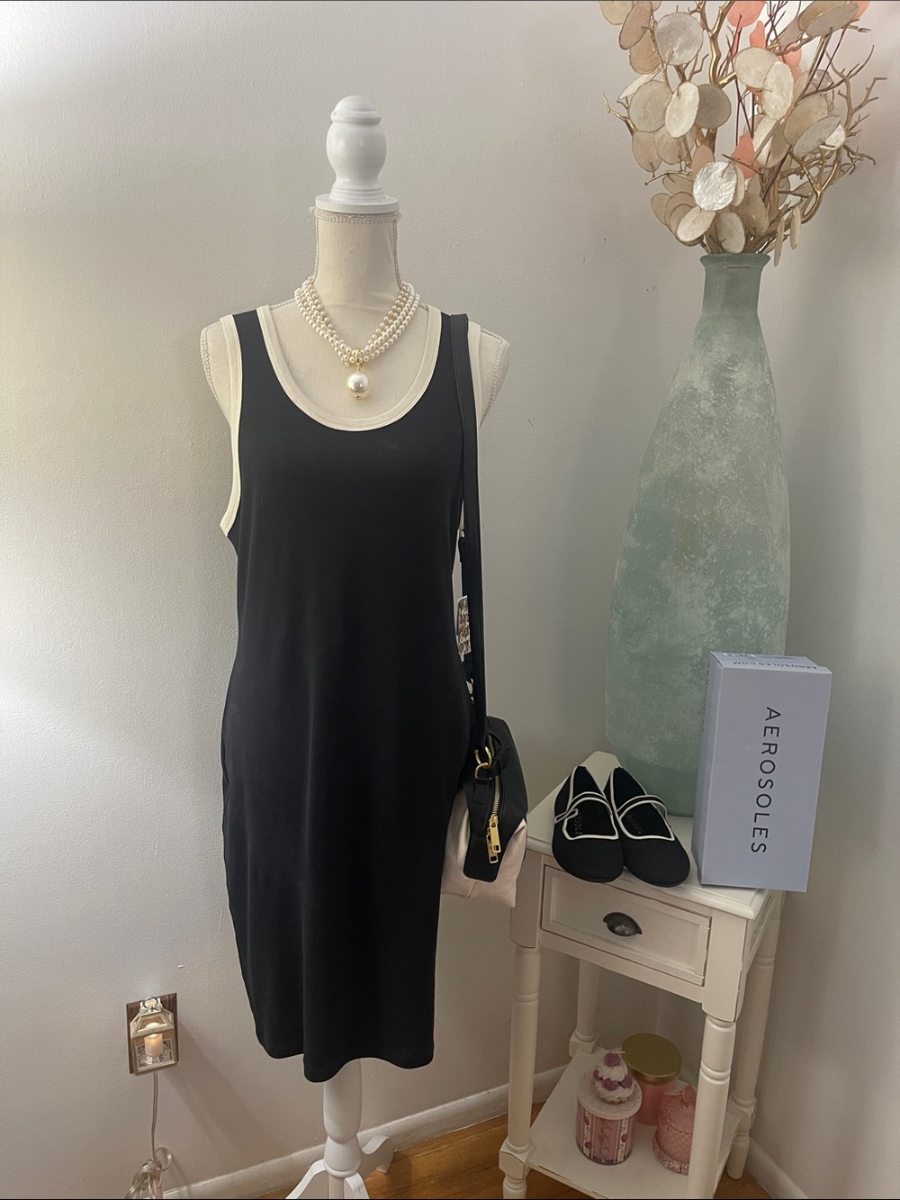 Known Supply Black Tank Midi Dress with Cream Trim
